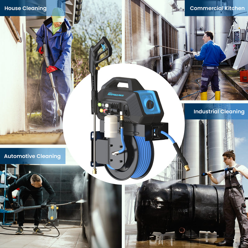 Blu Shield HumpBack 2600PSI All-in-One Pressure Washer System, Auto-Retractable Hose Reel, Industrial Pump, Accessories Blu Shield HumpBack 2600PSI All-in-One Pressure Washer System, Auto-Retractable Hose Reel, Industrial Pump, Accessories