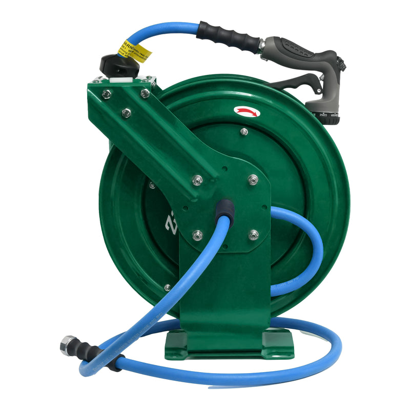 Zephyr Auto-Retractable Large Water Hose Reel (19mm) – Fitted with Premium Rubber Hose and 9-Mode Water Spray Gun Auto Retractable Heavy Duty Large Hose Reel 19mm/ 3/4" with Rubber Hose green