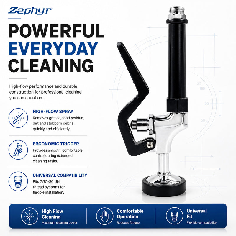 Zephyr Heavy-Duty Pre-Rinse Sprayer (Flat-Head) – Ideal for Kitchens and Commercial Cleaning Zephyr Heavy-Duty Pre-Rinse Sprayer (Flat-Head) – Ideal for Kitchens and Commercial Cleaning