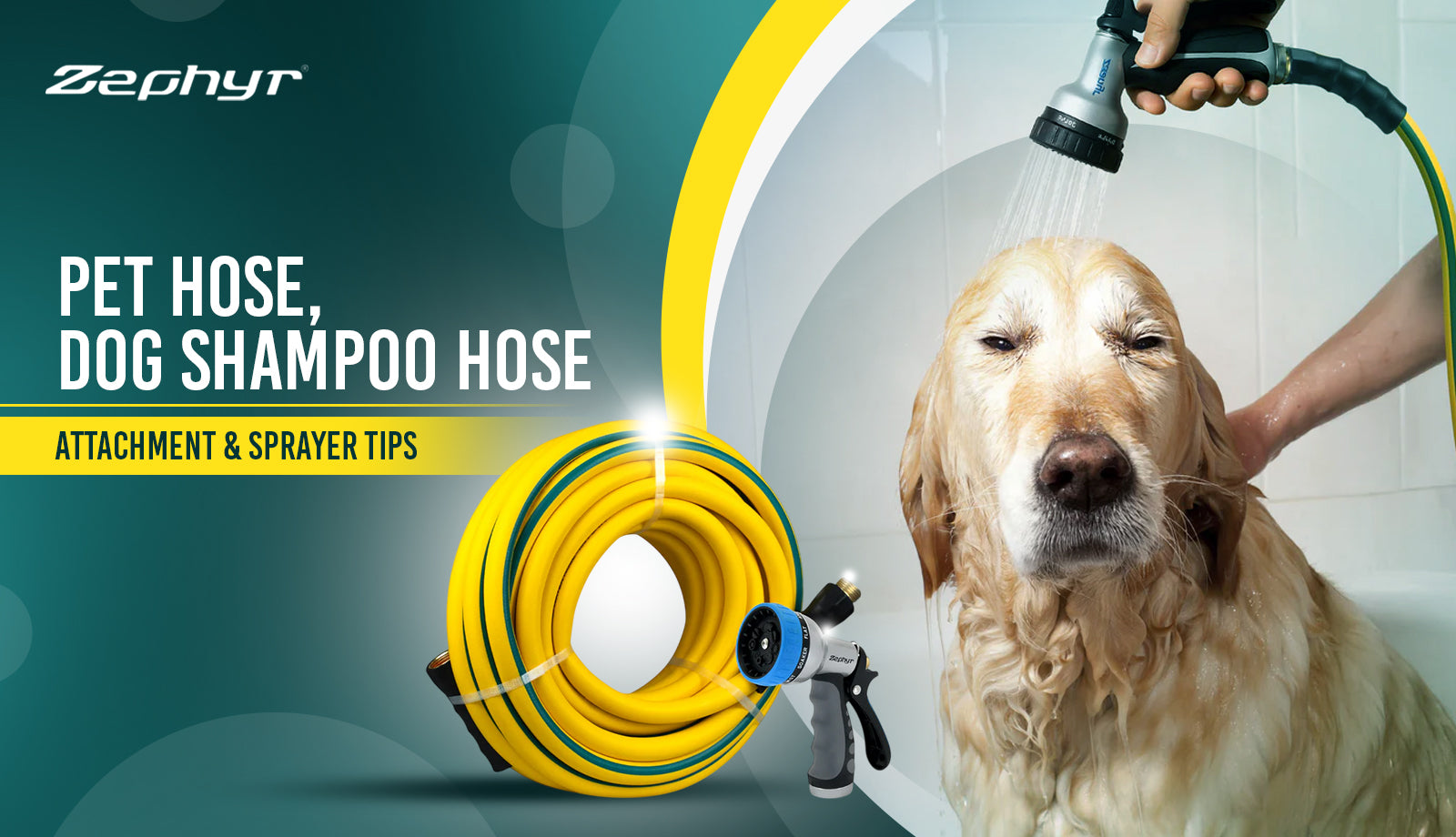 Complete Pet Grooming at Home Set-up: Pet Hose, Dog Shampoo Hose Attachment & Sprayer Tips