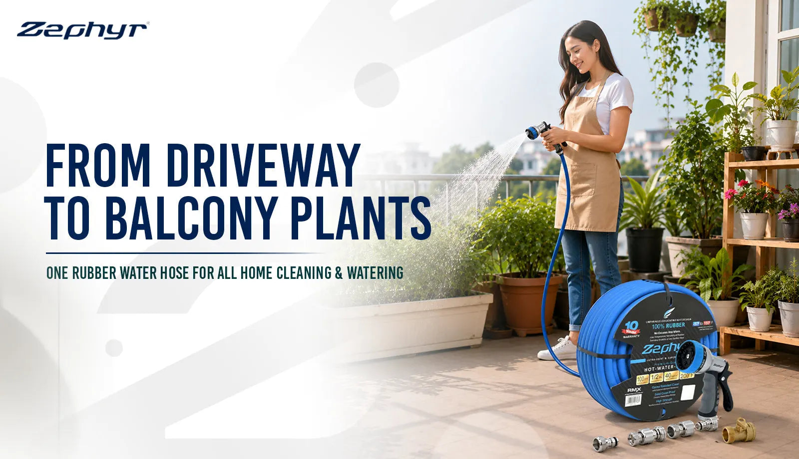 From Driveway to Balcony Plants: One Rubber Water Hose for All Home Cleaning & Watering