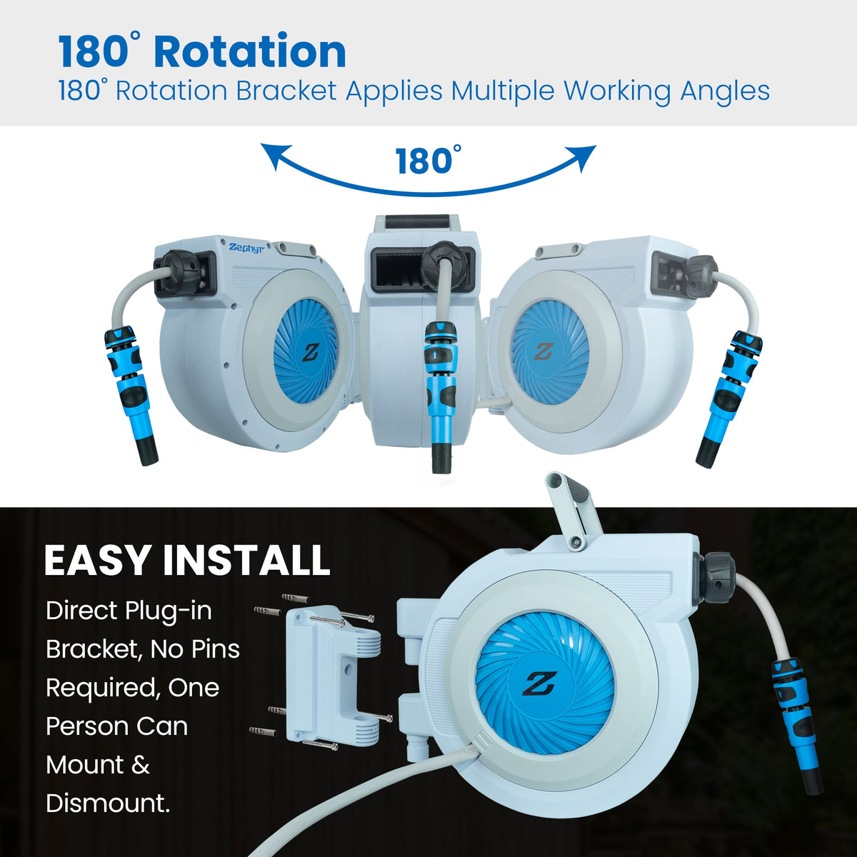 Zephyr Premium Pet Shower System (13 mm × 25 M) Auto-Retractable Pet Wash Hose Reel Pet Wash Hose Reels