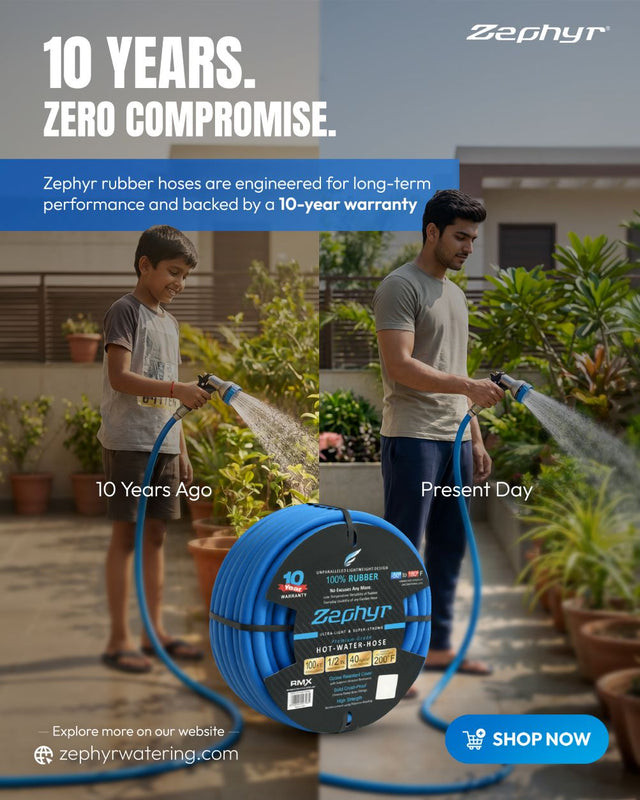 Zephyr Hot & Cold Water / Garden Hose – Packaged Without Fittings 19MM ID (3/4 Inch) x 10 MTR (32.8 FT) | Heavy Duty Flexible Hose for Gardening & Water Applications