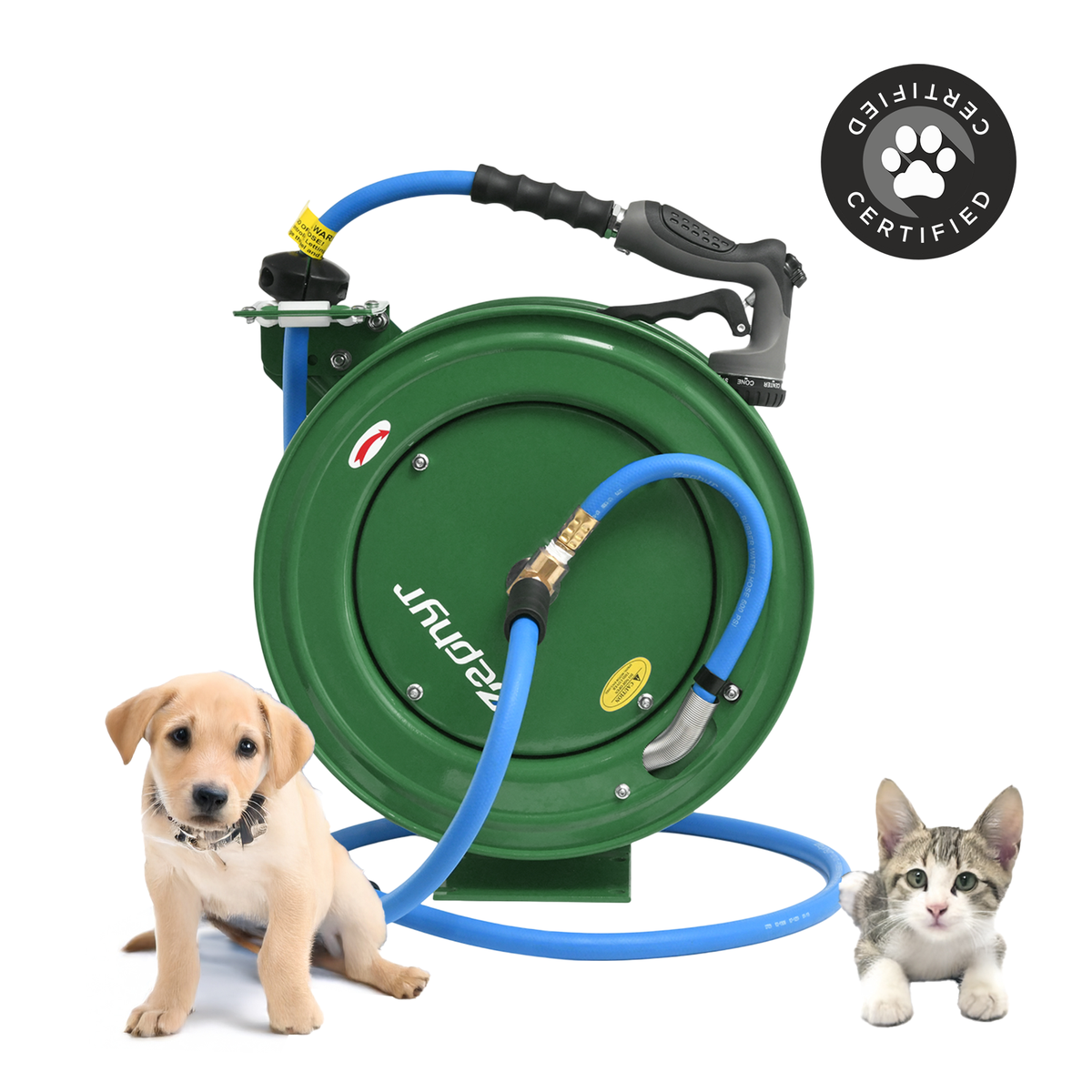 Zephyr Pet Wash Auto Retractable Metal Hose Reel for Home & Outdoor (13mm × 15 M) - Green Pet Wash Hose Reel