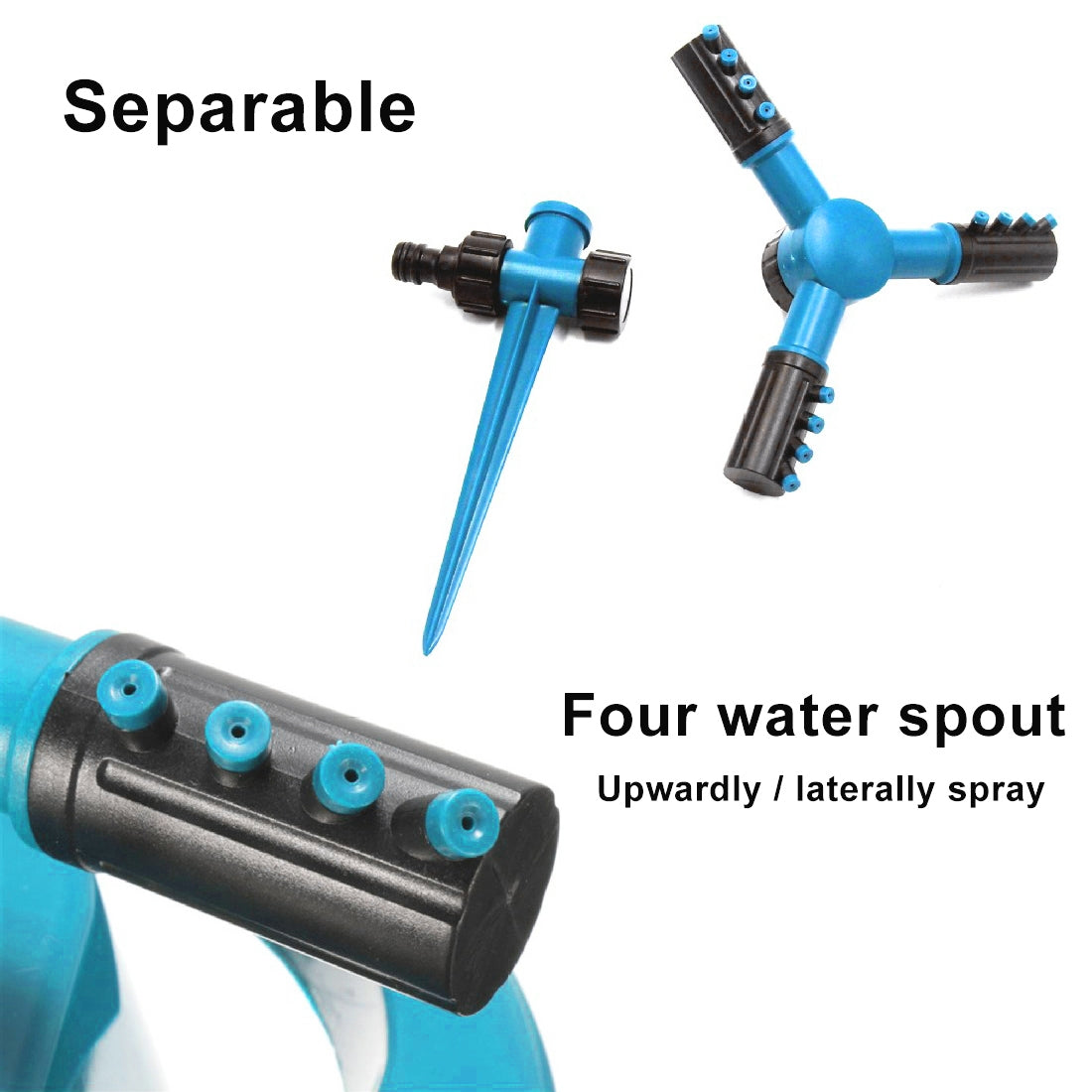Automatic 360 Rotating Adjustable Garden Water Sprinklers Lawn Irrigation System with 3 Arm Sprayers and Spike Base(Blue)