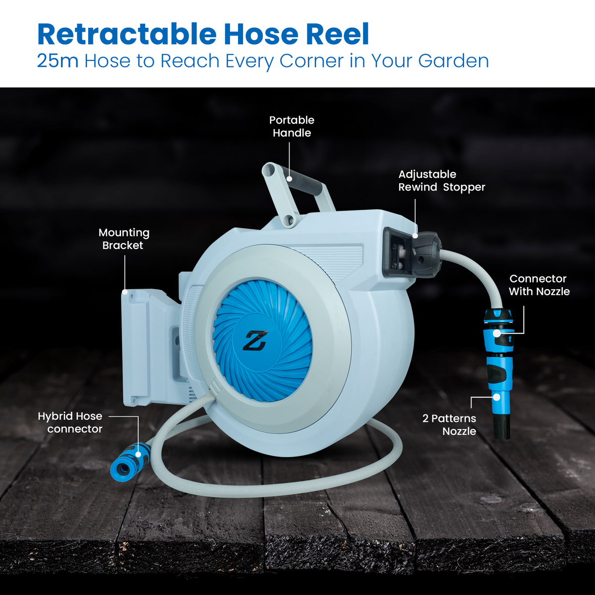 Zephyr Premium Pet Shower System (13 mm × 25 M) Auto-Retractable Pet Wash Hose Reel Pet Wash Hose Reels