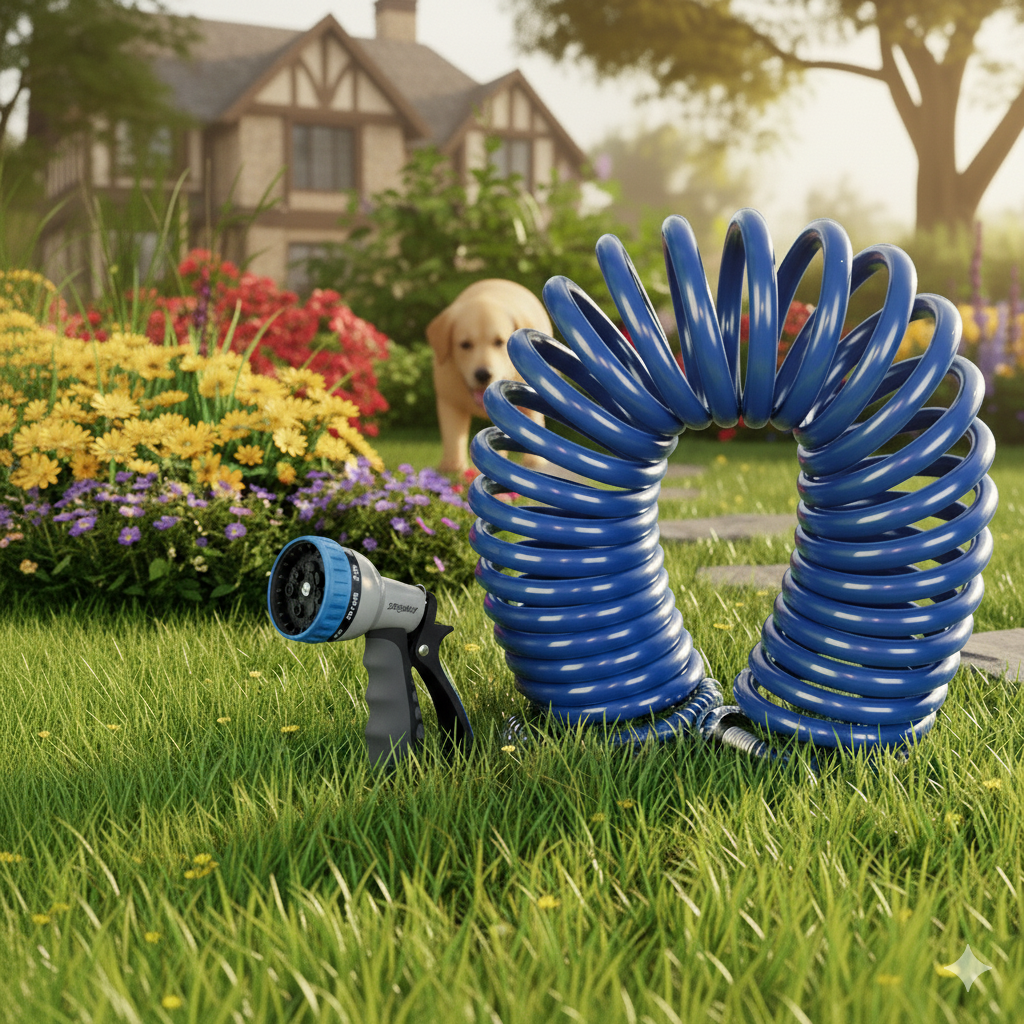 Zephyr Lightweight Pet Wash Recoil Hose with 9-Mode Spray Nozzle for Pet Bath & Balcony Use (10 mm × 8 M) Compact