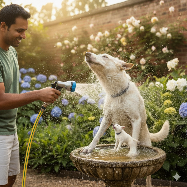 Zephyr All in One PET Wash Bundle with Hose 9-Mode Shower Nozzle & Hose Hanger for Home & Balcony (13mm x 5M) Pet Wash