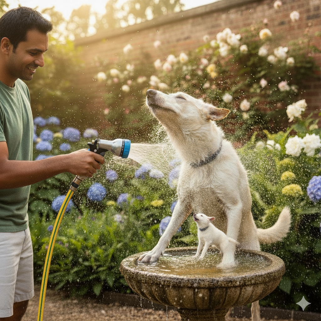 Zephyr All in One PET Wash Bundle with Hose 9-Mode Shower Nozzle & Hose Hanger for Home & Garden (19mm × 8M) Pet Wash