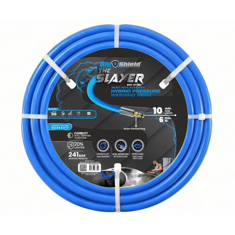 Zephyr Blu Shield The Slayer Hybrid Pressure Washer Hose 06mm (1/4") × 10m – Quick Connect, 242 Bar, Non-Marking, Kink-Resistant