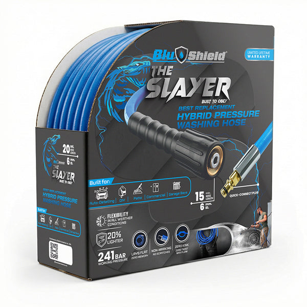 Zephyr Blu Shield The Slayer Hybrid Pressure Washer Hose 06mm (1/4") ×1 5 m – M22 & Quick Connect, 242 Bar, Non-Marking, Kink-Resistant