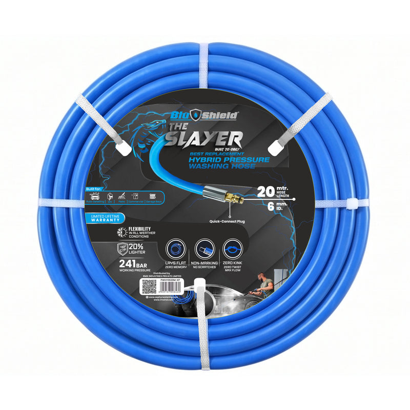 Zephyr Blu Shield The Slayer Hybrid Pressure Washer Hose 06mm (1/4") × 20 m – Quick Connect, 242 Bar, Non-Marking, Kink-Resistant