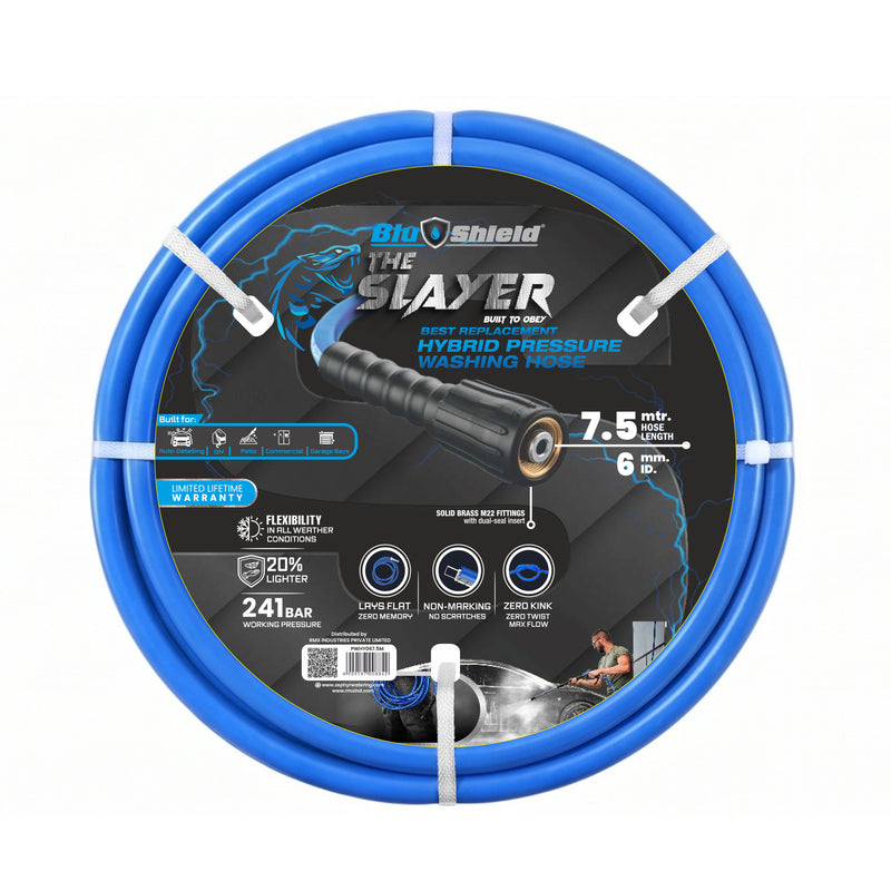 Zephyr Blu Shield The Slayer Hybrid Pressure Washer Hose 6mm (1/4") × 7.5 m – M22 Connectors, 242 Bar, Non-Marking, Kink-Resistant