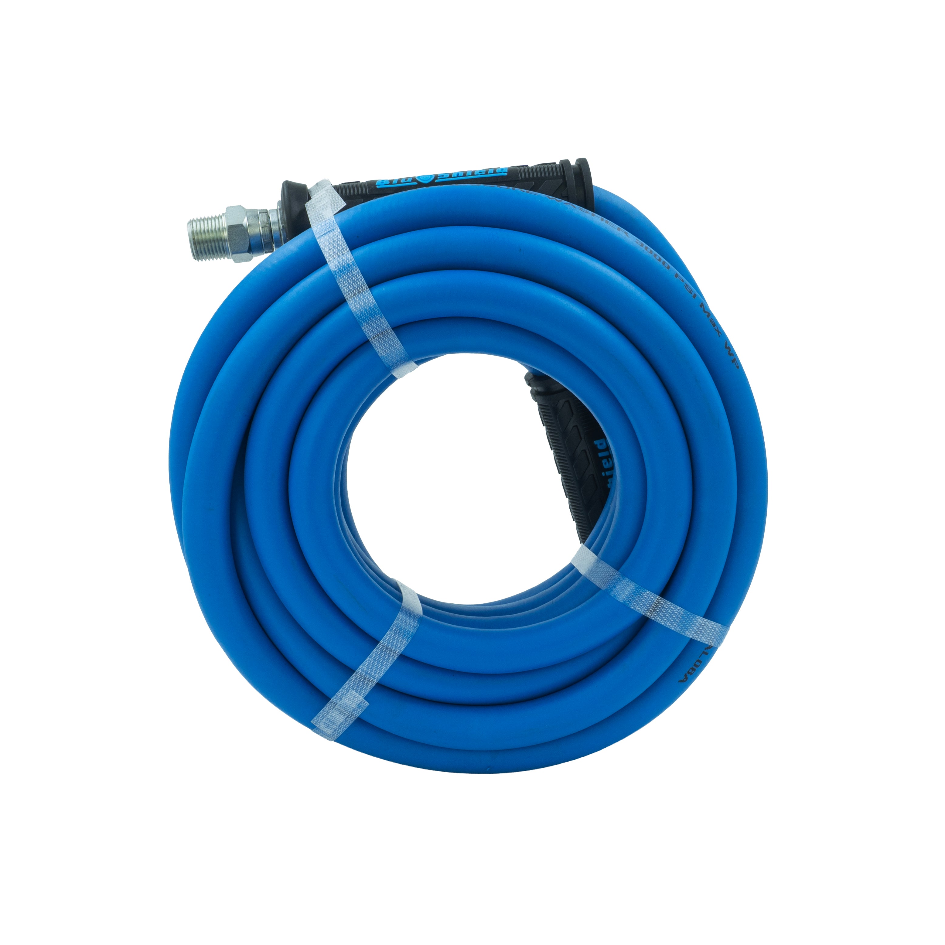 Blu Shield The Slayer Hybrid Pressure Washing Hose 13mm (1/2") x 10m Blue with 1/2" Fixed & Revolving NPT Fittings – 242 Bar, Non-Marking, Kink-Resistant