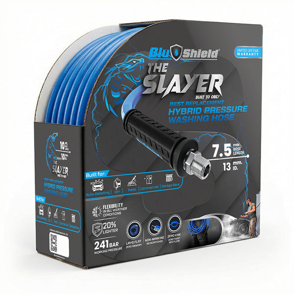 Zephyr Blu Shield The Slayer Hybrid Pressure Washer Hose 13mm (1/2") × 7.5 m – 1/2" Fixed & Revolving NPT Fittings, 242 Bar, Non-Marking, Kink-Resistant