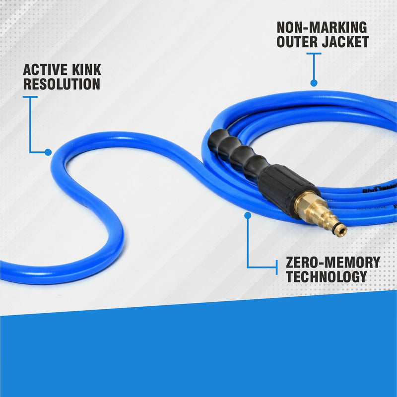Blu Shield The Slayer Hybrid Pressure Washing Hose 6mm (1/4") x 15m Blue with Quick Connect – 242 Bar, Non-Marking, Kink-Resistant