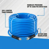 Blu Shield The Slayer Hybrid Pressure Washing Hose 10mm (3/8") x 20m Blue with 3/8" Fixed & Revolving NPT Fittings – 242 Bar, Non-Marking, Kink-Resistant