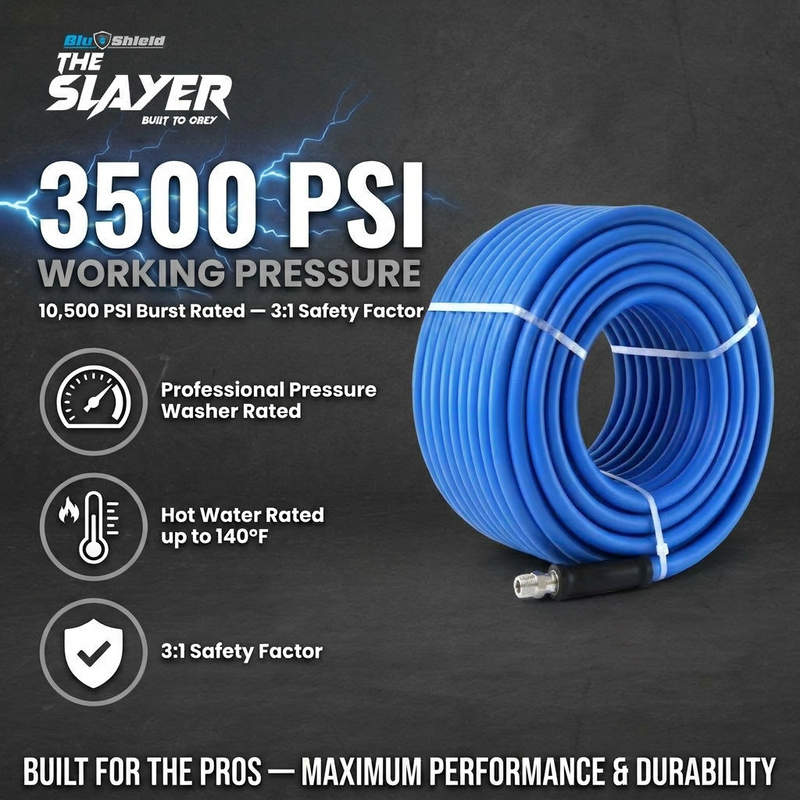 Zephyr Blu Shield The Slayer Hybrid Pressure Washer Hose 13mm (1/2") × 7.5 m – 1/2" Fixed & Revolving NPT Fittings, 242 Bar, Non-Marking, Kink-Resistant