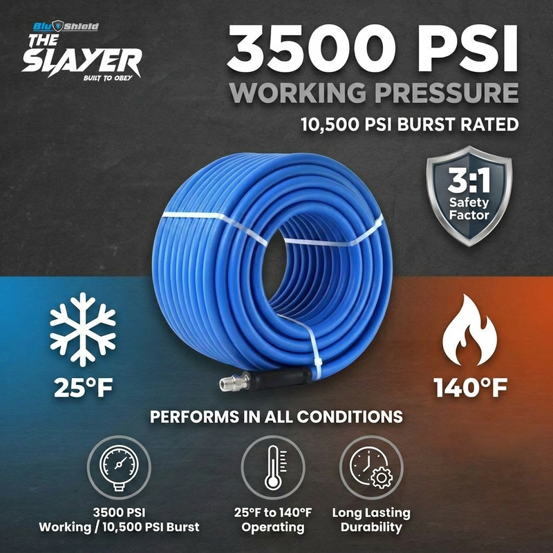 Zephyr Blu Shield The Slayer Hybrid Pressure Washer Hose 13mm (1/2") × 7.5 m – 1/2" Fixed & Revolving NPT Fittings, 242 Bar, Non-Marking, Kink-Resistant