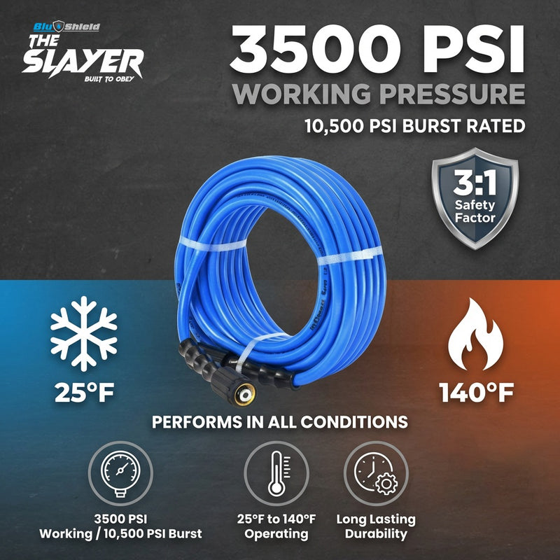 Zephyr Blu Shield The Slayer Hybrid Pressure Washer Hose 06mm (1/4") × 15 m – M22 Connectors, 242 Bar, Non-Marking, Kink-Resistant