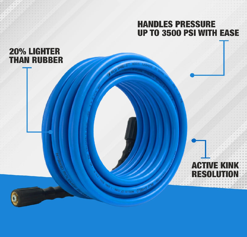 Zephyr Blu Shield The Slayer Hybrid Pressure Washer Hose 06mm (1/4") × 15 m – M22 Connectors, 242 Bar, Non-Marking, Kink-Resistant