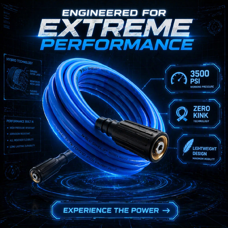 Zephyr Blu Shield The Slayer Hybrid Pressure Washer Hose 06mm (1/4") × 15 m – M22 Connectors, 242 Bar, Non-Marking, Kink-Resistant