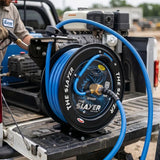 Blu Shield The Slayer Hybrid Pressure Washing Hose Reel 13mm (1/2") x 20m Blue – Dual Arm Auto Retractable Wall Mount Reel with 1/2" Fixed & Revolving Fittings, 242 Bar, Non-Marking, Kink-Resistant