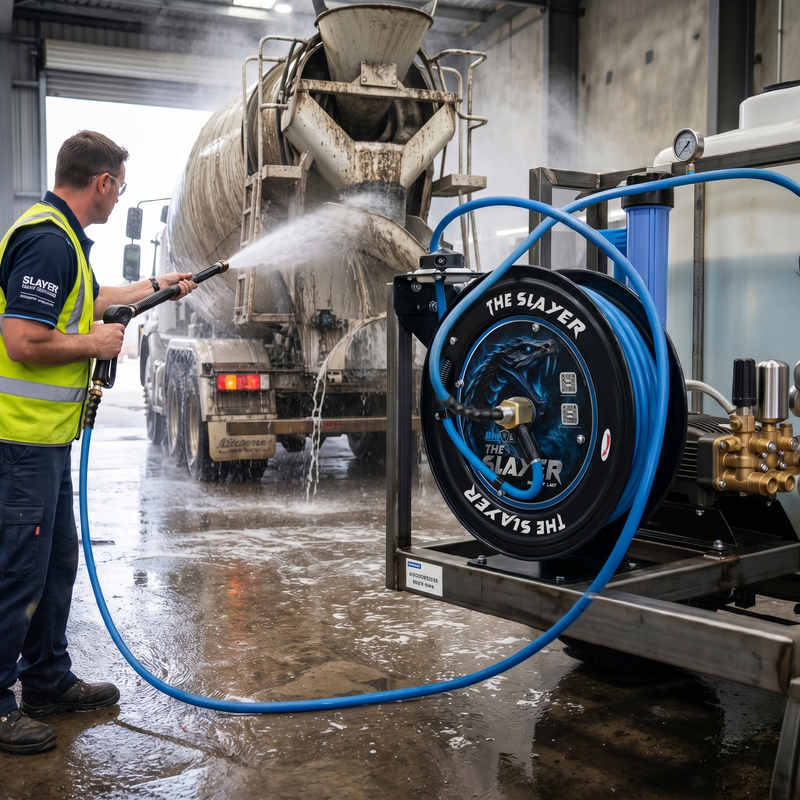 Blu Shield The Slayer Hybrid Pressure Washing Hose Reel 10mm (3/8") x 20m Blue – Dual Arm Auto Retractable Wall Mount Reel with 3/8" Fixed & Revolving Fittings, 242 Bar, Non-Marking, Kink-Resistant