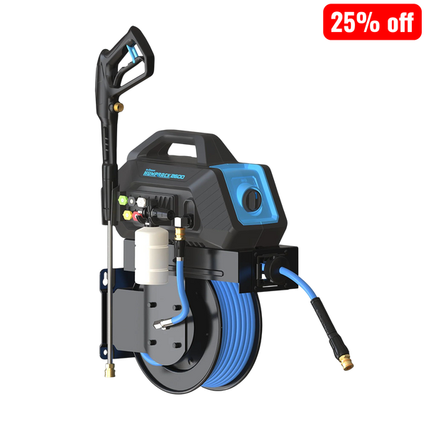 BluShield HumpBack 2600PSI All-in-One Pressure Washer System, Auto-Retractable Hose Reel, Industrial Pump, Accessories