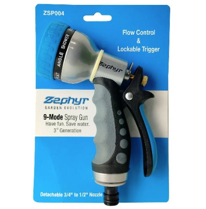 Zephyr Industrial Water Hose Reel Cart 13mm (1/2 Inch) x 50mtr (164ft) with 9-Pattern Spray Gun