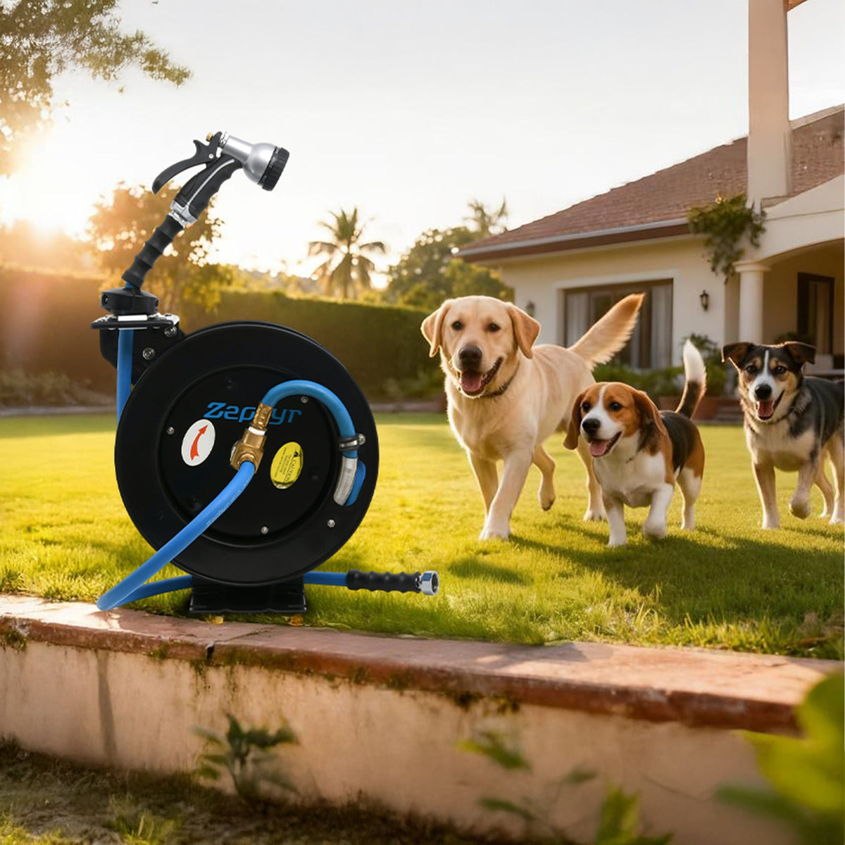 Zephyr Pet Wash Auto Retractable Metal Hose Reel for Home & Balcony (13mm × 8M) Pet Wash Hose Reels