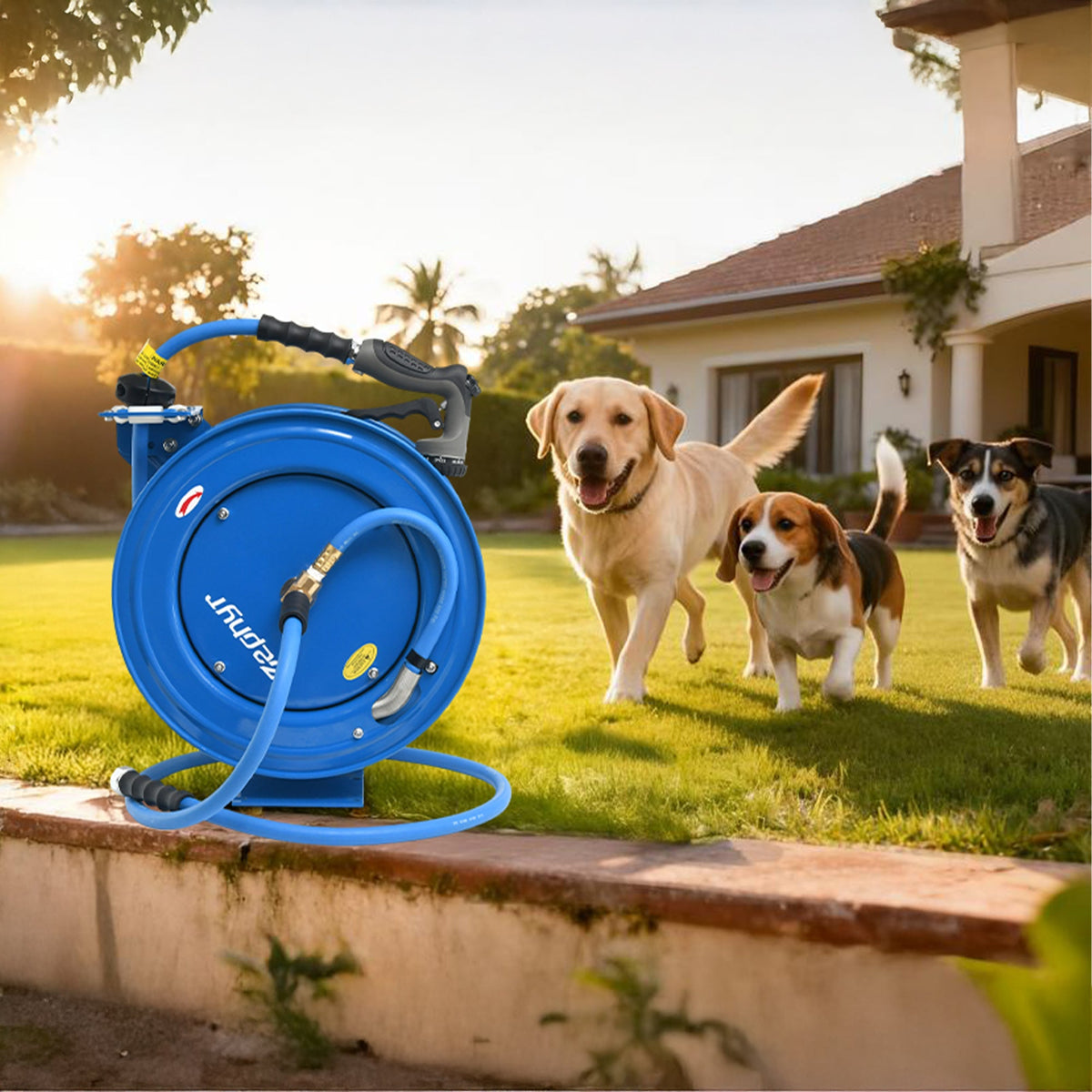 Zephyr Pet Wash Auto Retractable Metal Hose Reel for Home & Balcony (13mm × 20M) Heavy Duty Pet Wash Hose Reels