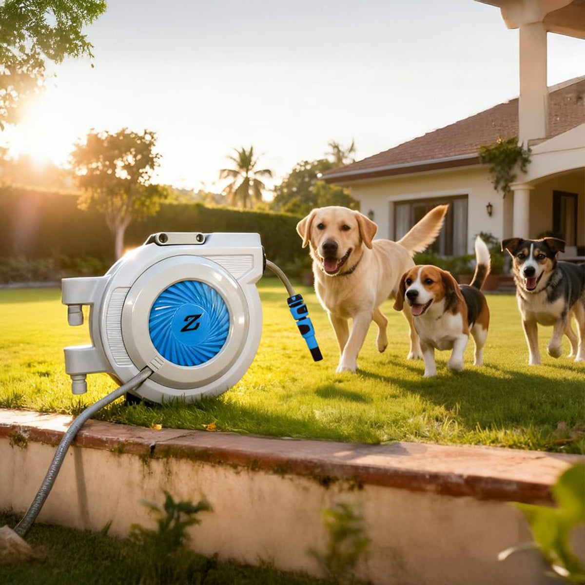 Zephyr Premium Pet Shower System (13 mm × 25 M) Auto-Retractable Pet Wash Hose Reel Pet Wash Hose Reels