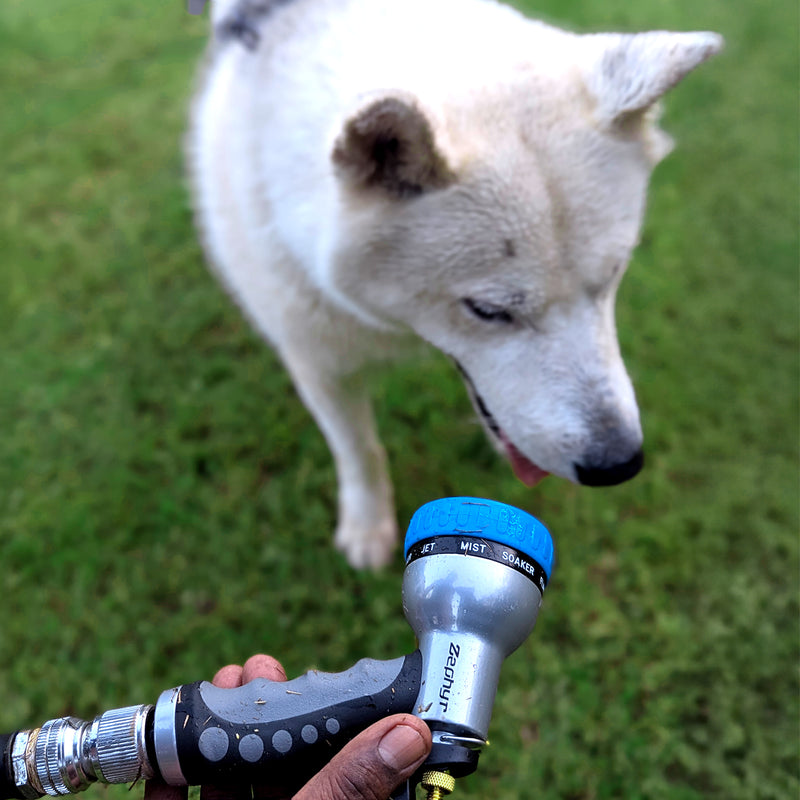 Zephyr Pet Wash Recoil Hose with 4-Pattern Push-Button Cyclone Nozzle (5/8" ID × 8m / 26ft Length)