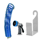 Zephyr Pet Wash Recoil Hose Set with 4-Pattern Push-Button Cyclone Nozzle & Hose Hanger (5/8" / 10mm × 10m / 33ft Length)