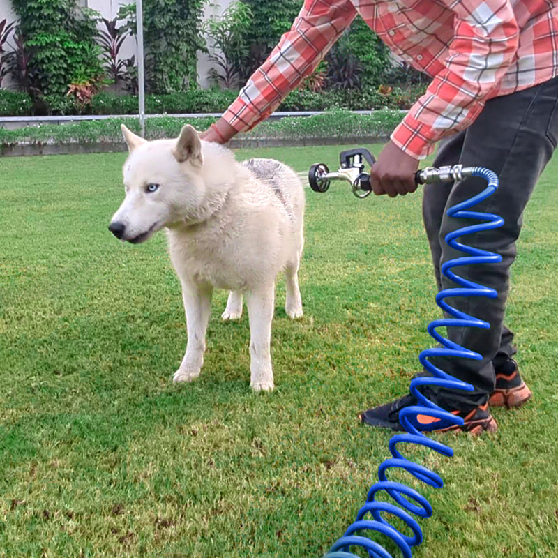 Zephyr Pet Wash Recoil Hose with 4-Pattern Push-Button Cyclone Nozzle & Hose Hanger (5/8" / 10mm × 8m / 26ft Length)