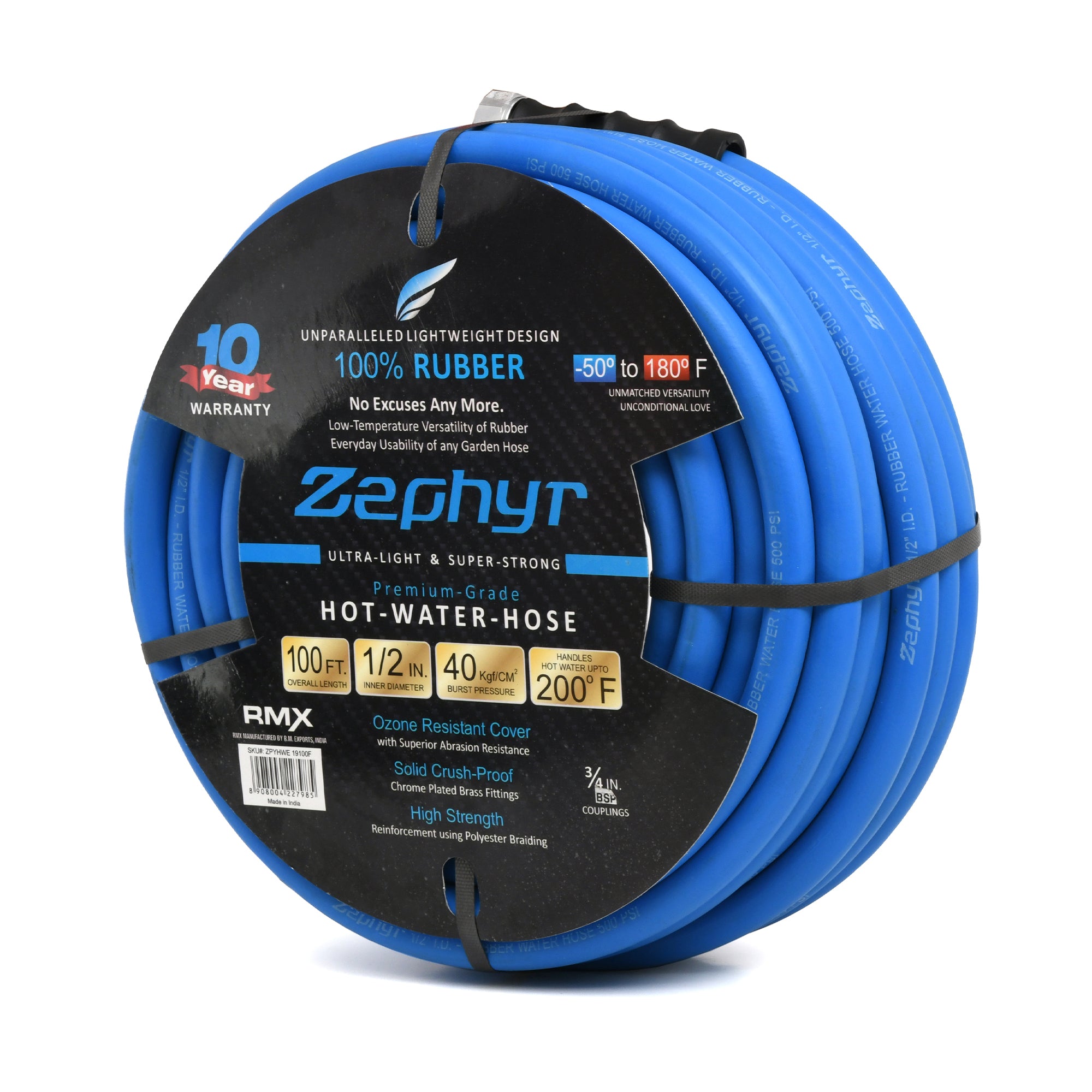 Zephyr Next-Gen Garden Hose (3/4" x 100ft, Ultra-Light Flexible Rubber, Brass Fittings)