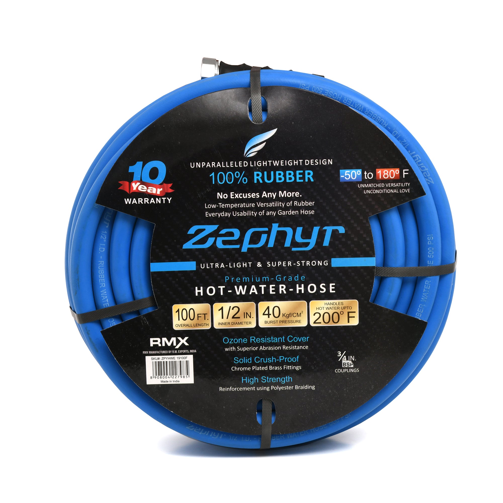 Zephyr Next-Gen Garden Hose (3/4" x 100ft, Ultra-Light Flexible Rubber, Brass Fittings)