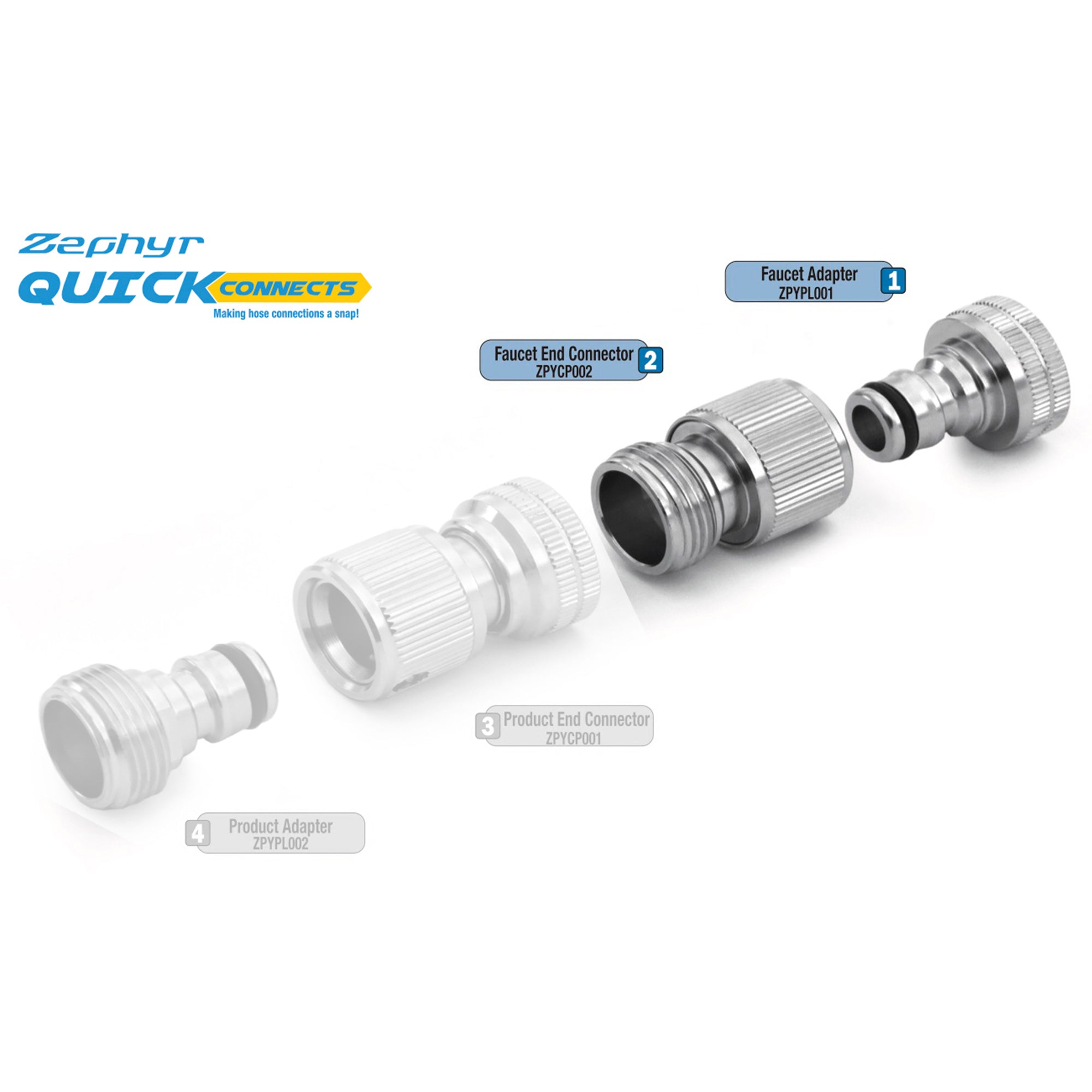 Zephyr Quick Connects Faucet - Hose Combo (Silver)