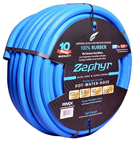 Zephyr Next-Gen Garden Hose (5/8" x 100ft, Blue) – Ultra-Light Flexible Rubber Without Fittings