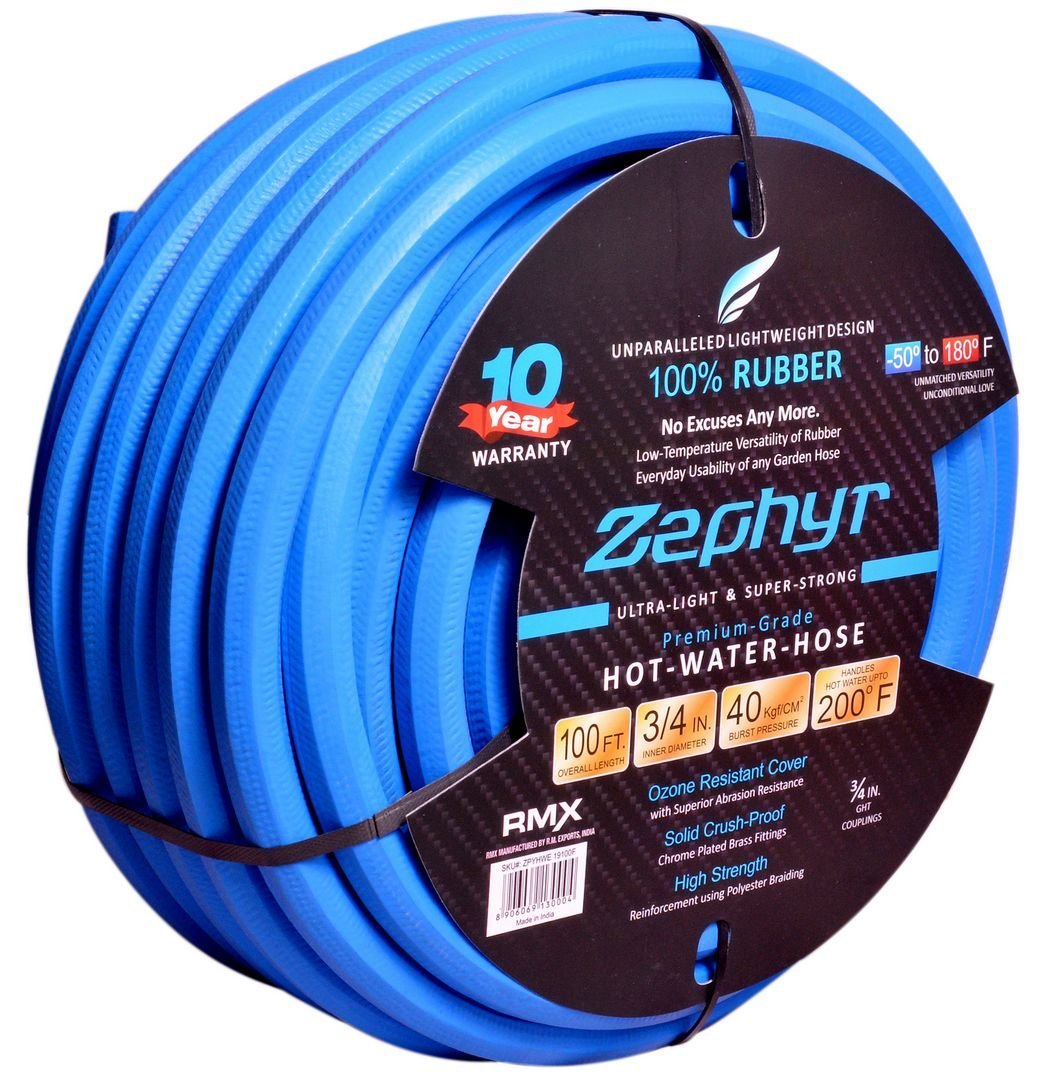 Zephyr Next-gen Garden Hose (1/2" x 100ft, Ultra-Light Flexible Rubber, No Fittings),Blue