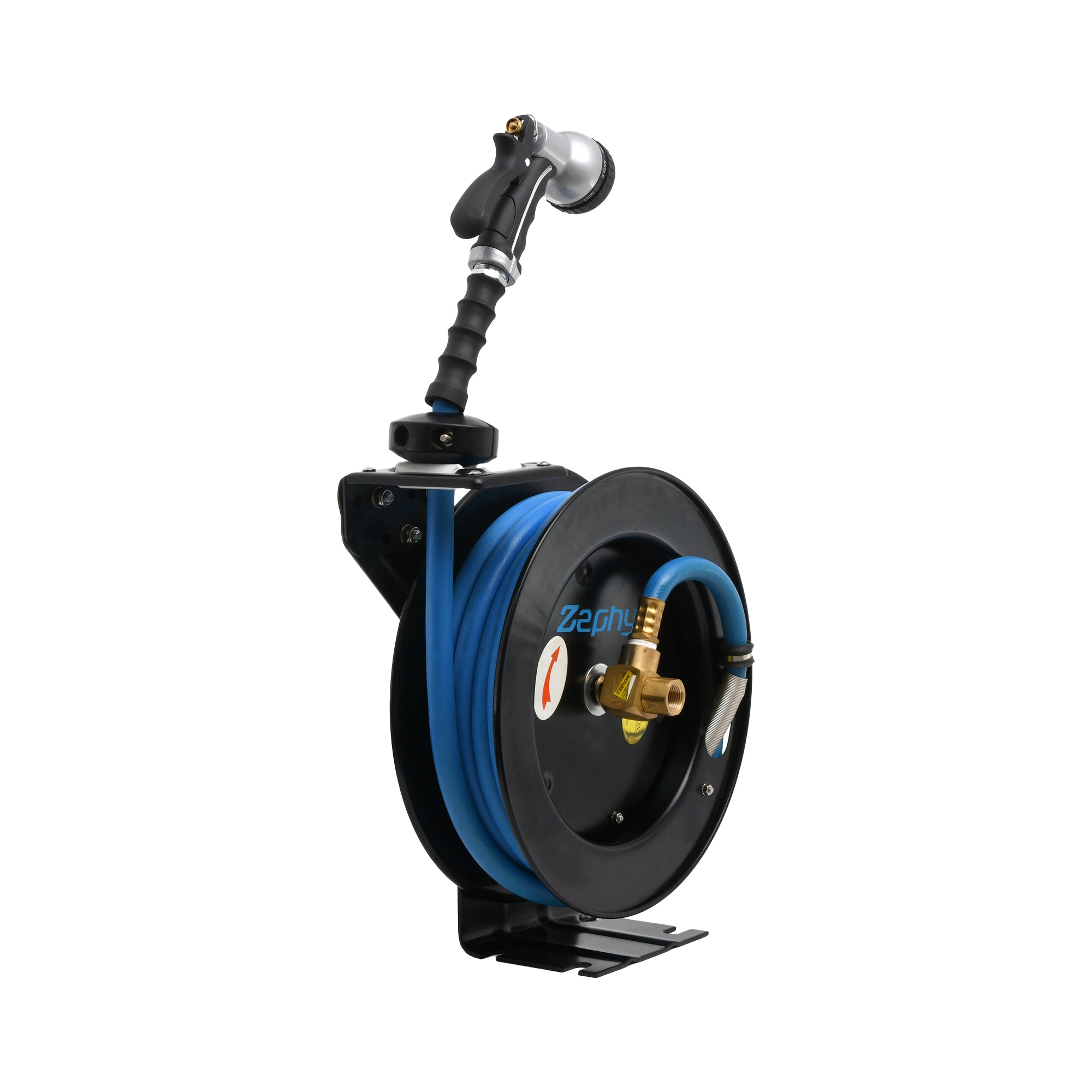 Zephyr Auto-Retractable Garden Hose Reel with Rubber Water Hose & Spray Gun - Never Coil a Garden Hose again. Save Water, Time & Effort,Blue