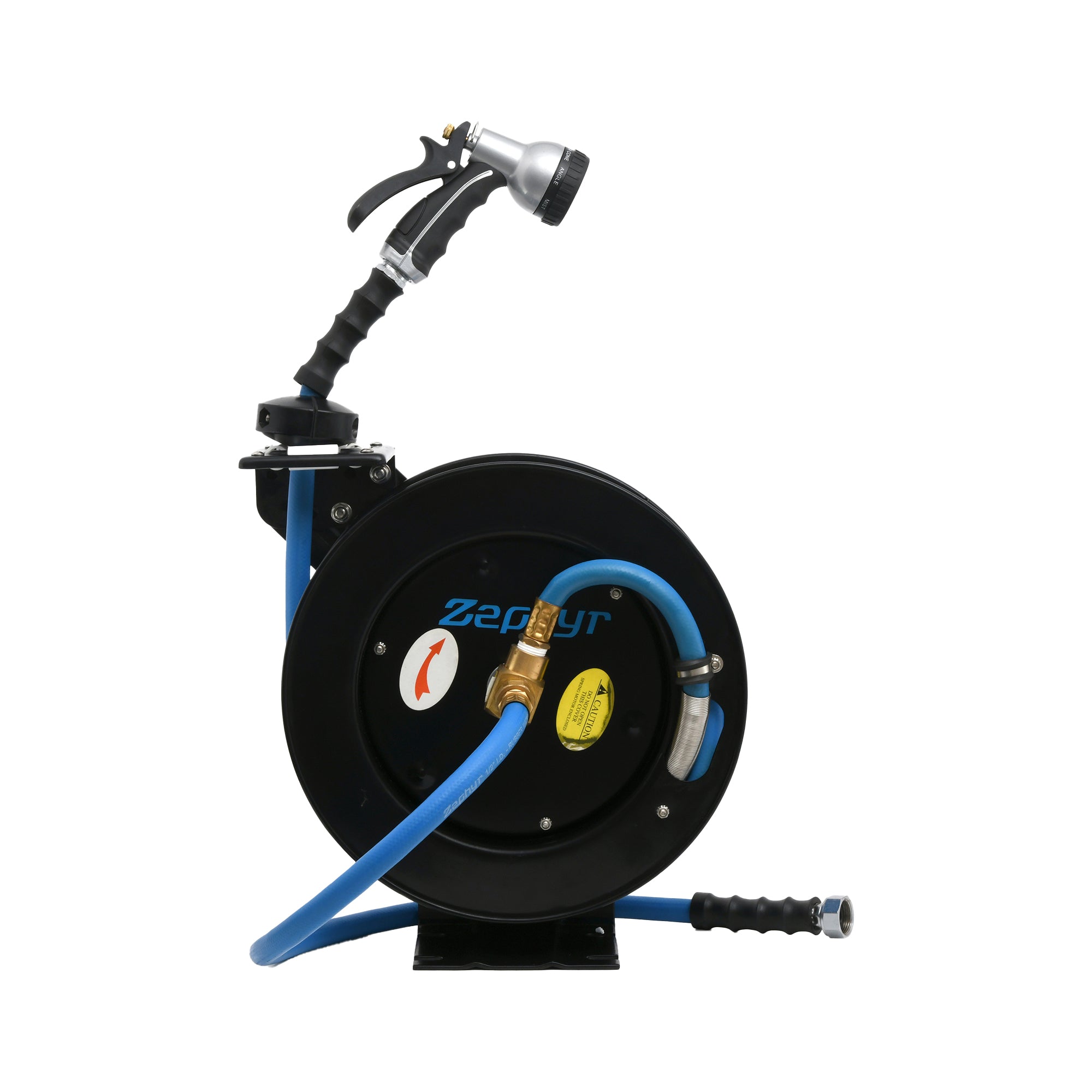 Zephyr Auto-Retractable Garden Hose Reel with Rubber Water Hose & Spray Gun - Never Coil a Garden Hose again. Save Water, Time & Effort,Blue