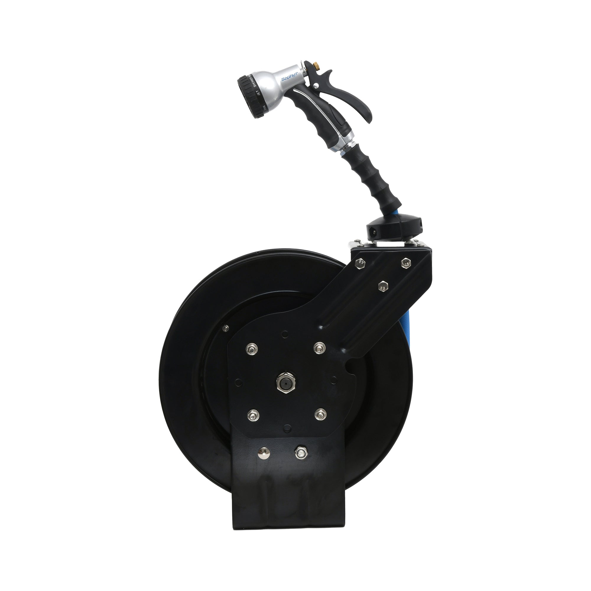 Zephyr Auto-Retractable Garden Hose Reel | Heavy-Duty | Made in India | w/ ½in x 65ft Zephyr Hose and HD Spray Gun - Black