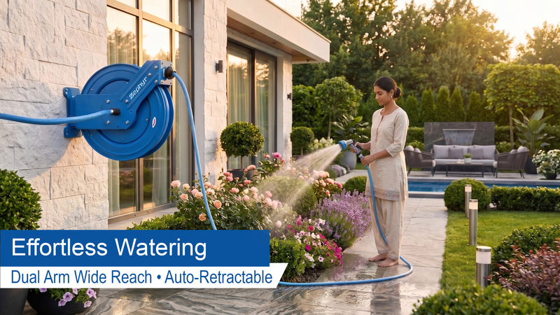 Zephyr 13MM Dual-Arm Auto-Retractable Water Hose Reel – Ideal for Gardening and Commercial Cleaning
