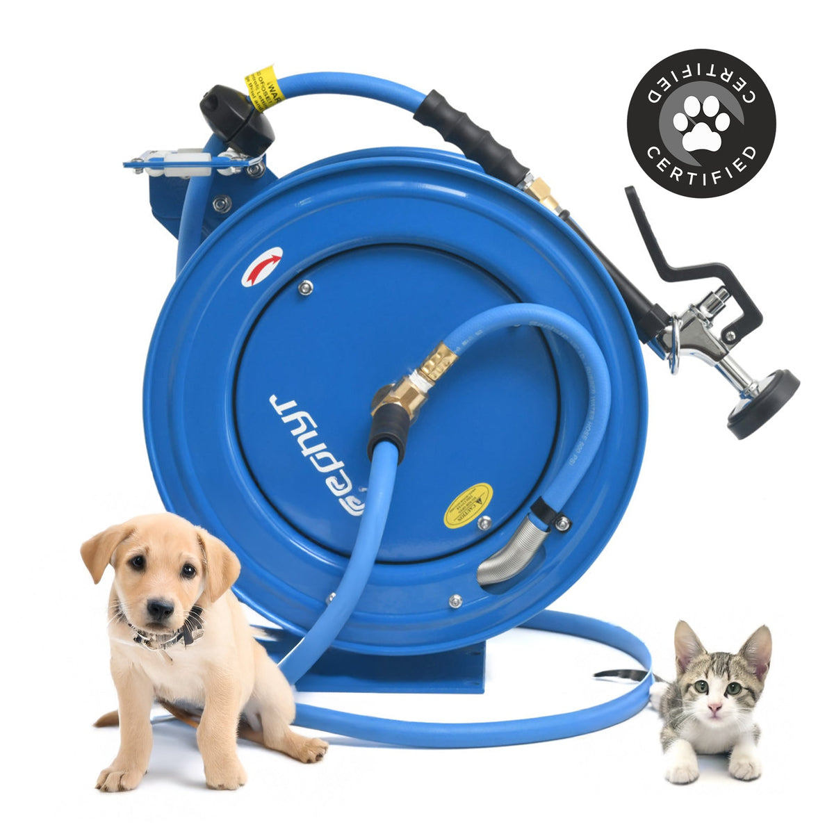 Zephyr Pet Wash Station Auto-Retractable Metal Hose Reel with GentleFlow Shower Gun (13mm × 10M) Handles Hot & Cold