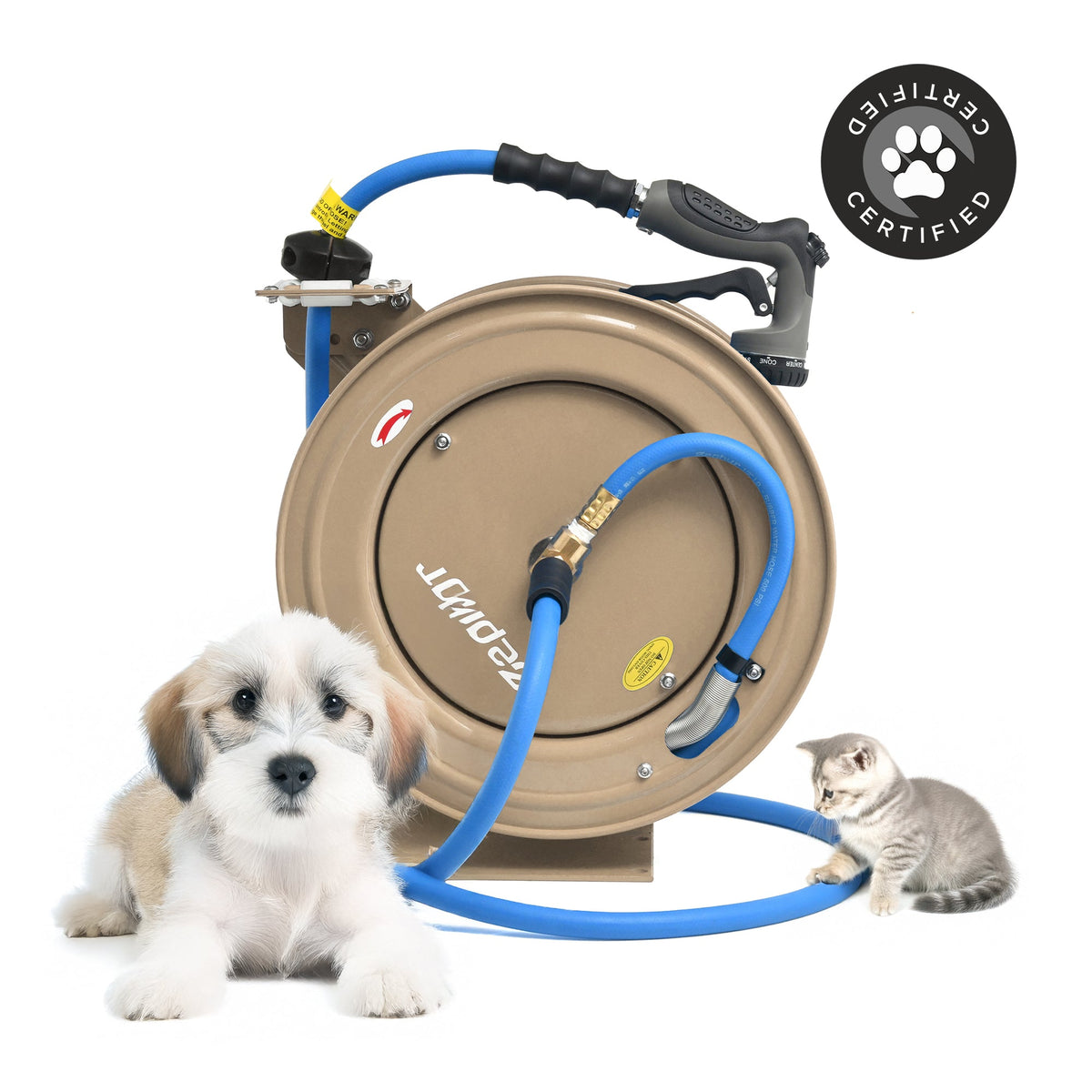 Zephyr Pet Wash Auto Retractable Metal Hose Reel for Home & Ourdoor (13mm × 15 M) - Beige Pet Wash Hose Reel