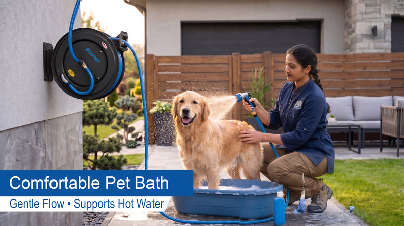 Zephyr Retractable Water Hose Reel with Spray Gun (Heavy-Duty | Multiple Colors)