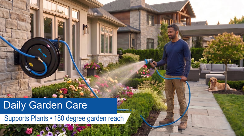 Zephyr Retractable Water Hose Reel with Spray Gun (Heavy-Duty | Multiple Colors)