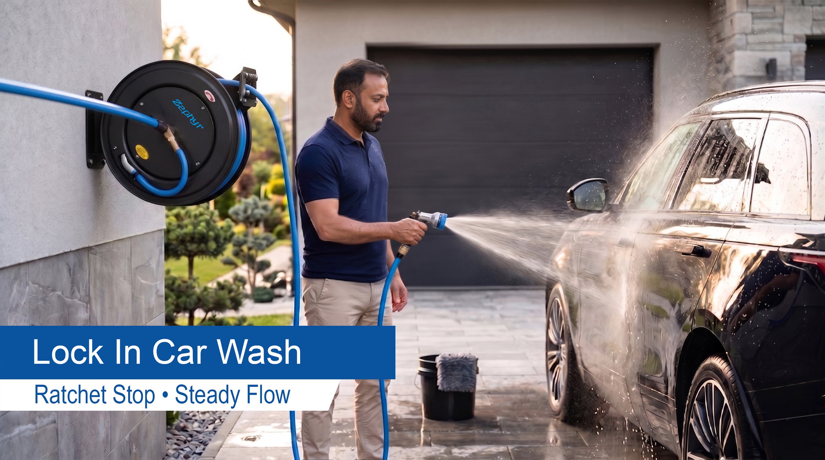 Zephyr Retractable Water Hose Reel with Spray Gun (Heavy-Duty | Multiple Colors)